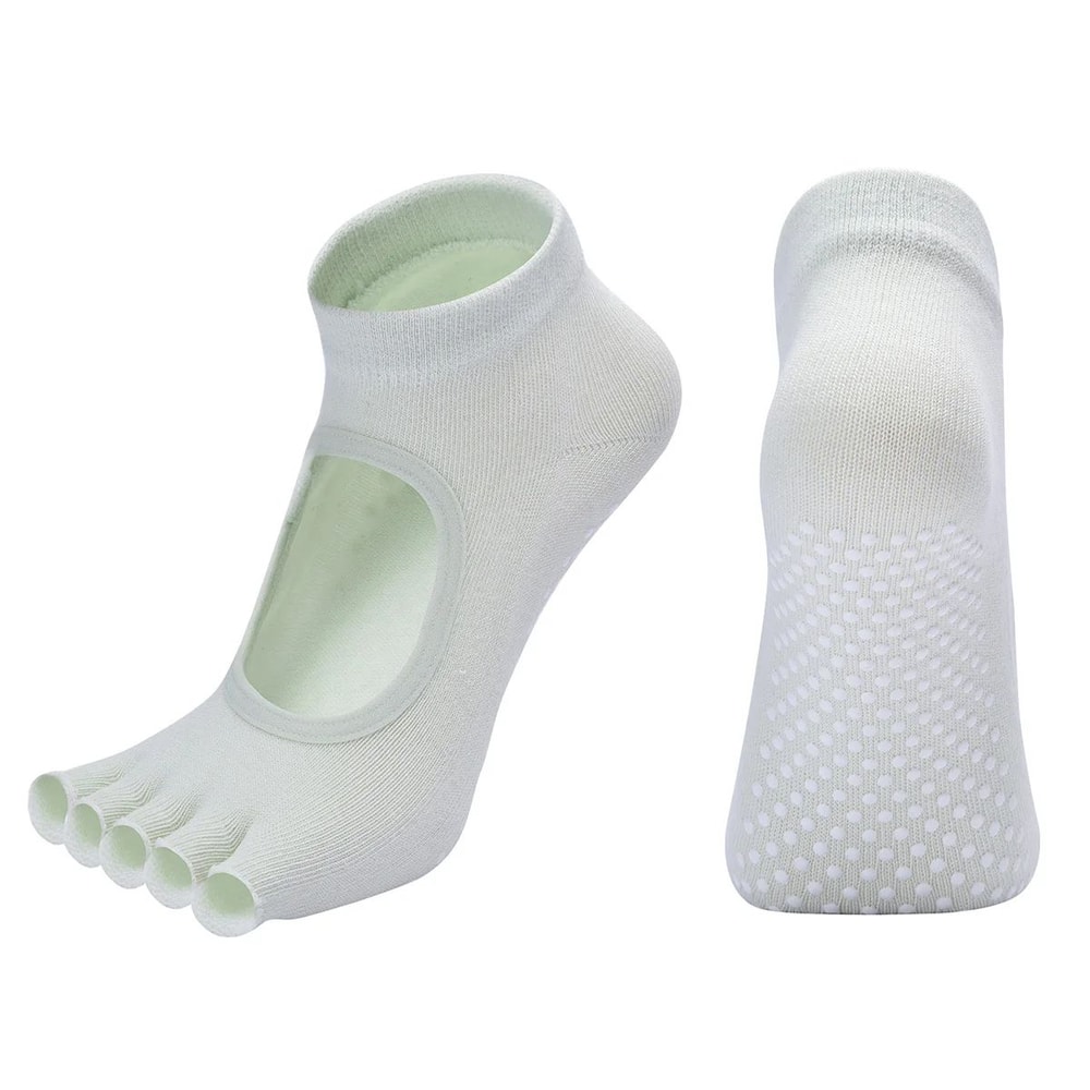 Womens Cotton FiveToe Backless Yoga Socks Breathable AntiSlip Silicone Pilates Ballet Grip Socks 15
