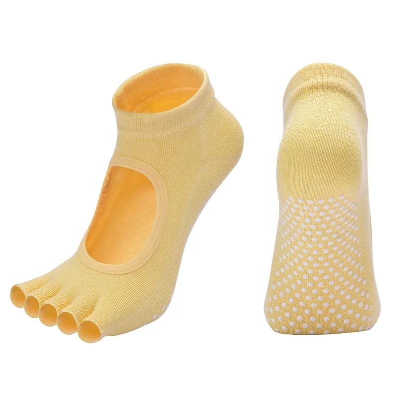 Womens Cotton FiveToe Backless Yoga Socks Breathable AntiSlip Silicone Pilates Ballet Grip Socks 17