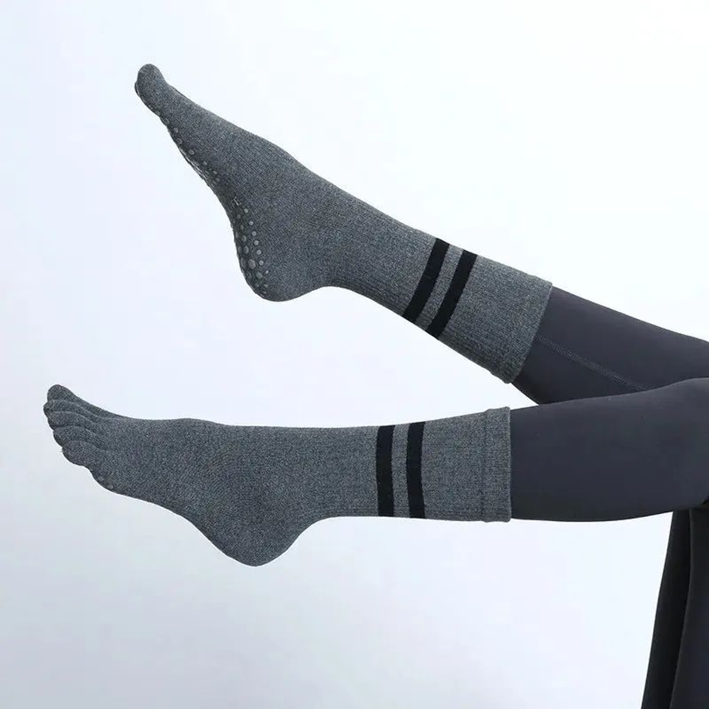 Womens Breathable FiveToe NonSlip Yoga Socks MidCalf Cotton Pilates Ballet Grip Floor Socks US 45 4