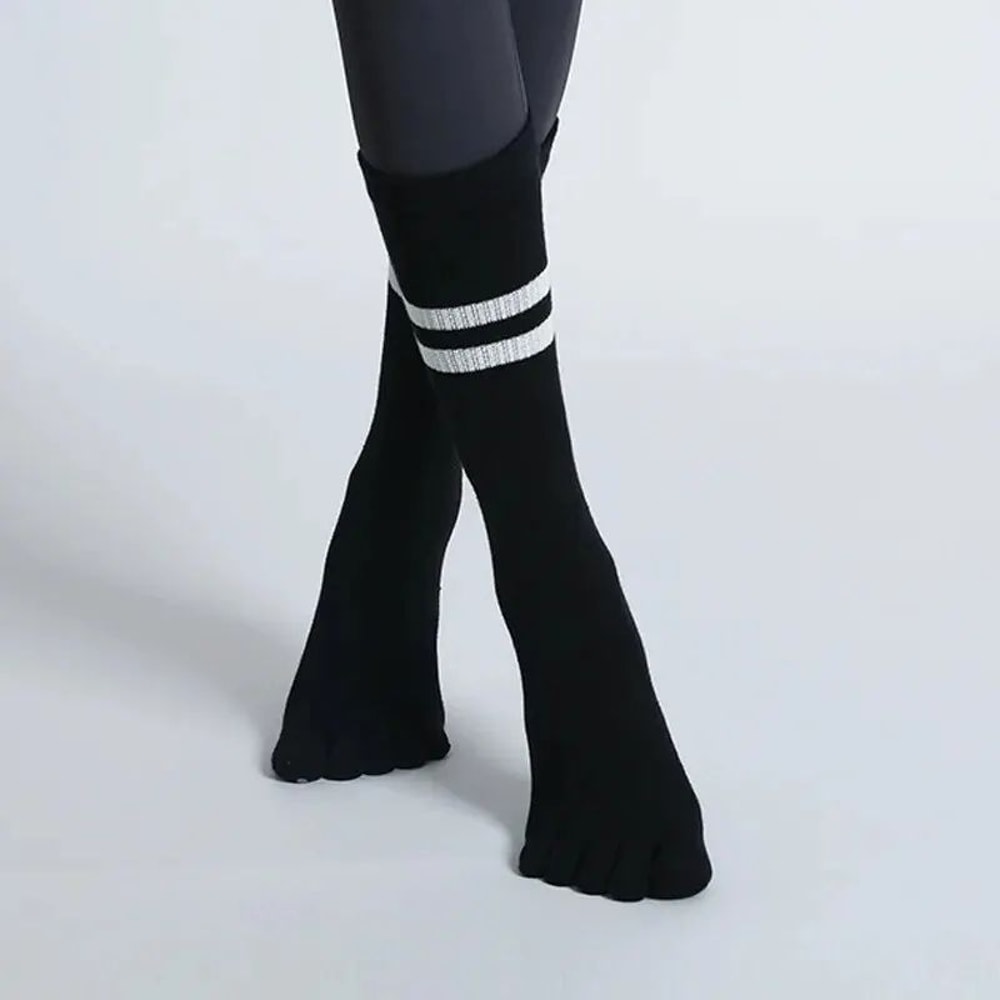Womens Breathable FiveToe NonSlip Yoga Socks MidCalf Cotton Pilates Ballet Grip Floor Socks US 45 6