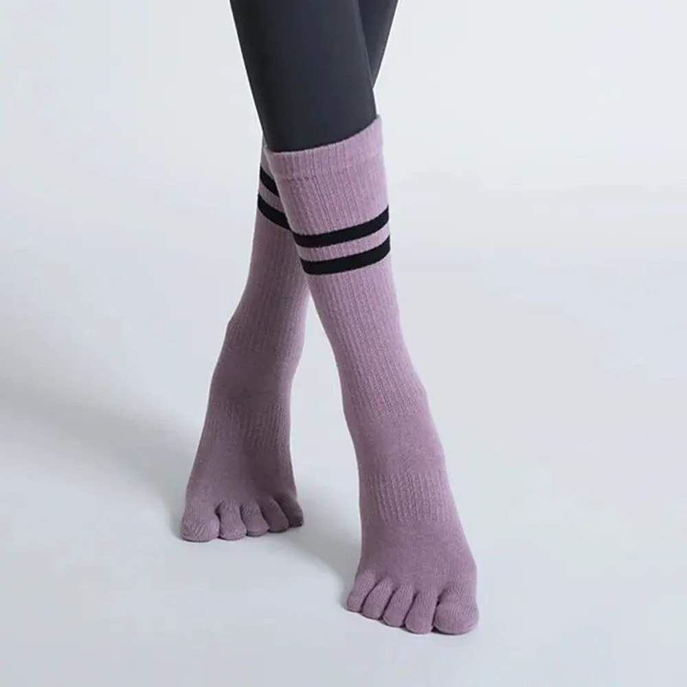 Womens Breathable FiveToe NonSlip Yoga Socks MidCalf Cotton Pilates Ballet Grip Floor Socks US 45 11