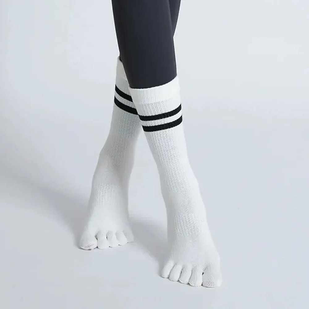 Womens Breathable FiveToe NonSlip Yoga Socks MidCalf Cotton Pilates Ballet Grip Floor Socks US 45 12