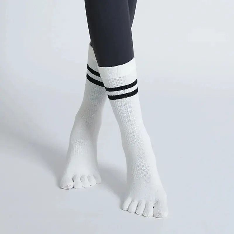 Womens Breathable FiveToe NonSlip Yoga Socks MidCalf Cotton Pilates Ballet Grip Floor Socks US 45 12