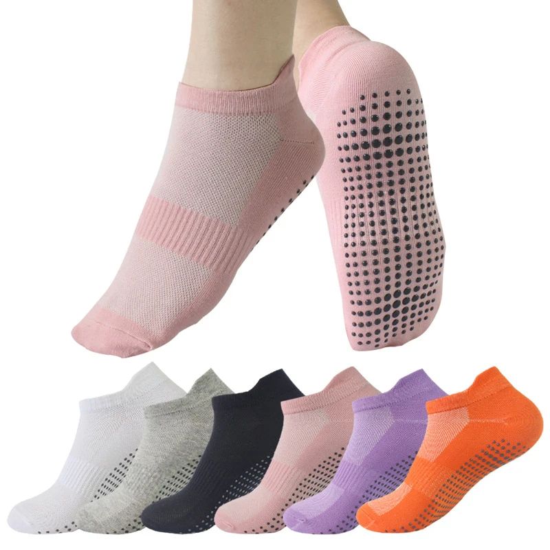 5 Pairs Womens NonSlip Yoga Socks Cotton Breathable LowCut Pilates Dance Grip Socks 1