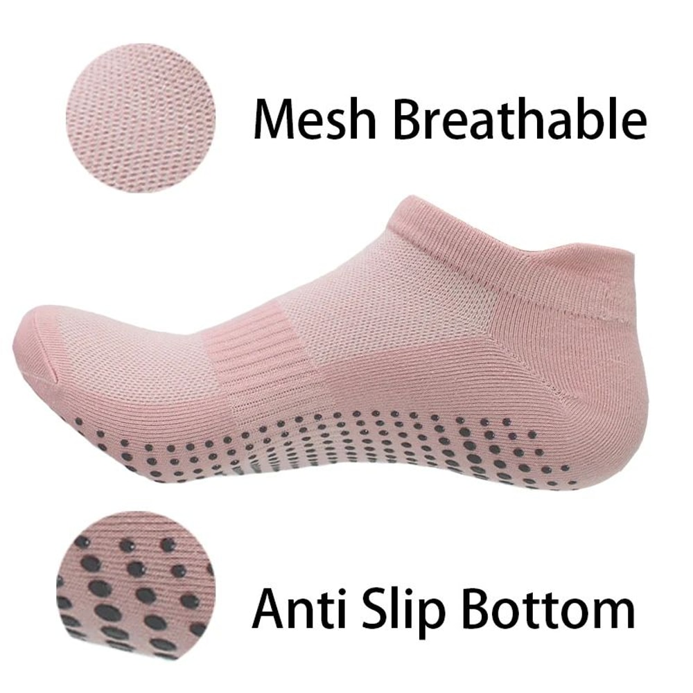 5 Pairs Womens NonSlip Yoga Socks Cotton Breathable LowCut Pilates Dance Grip Socks 4