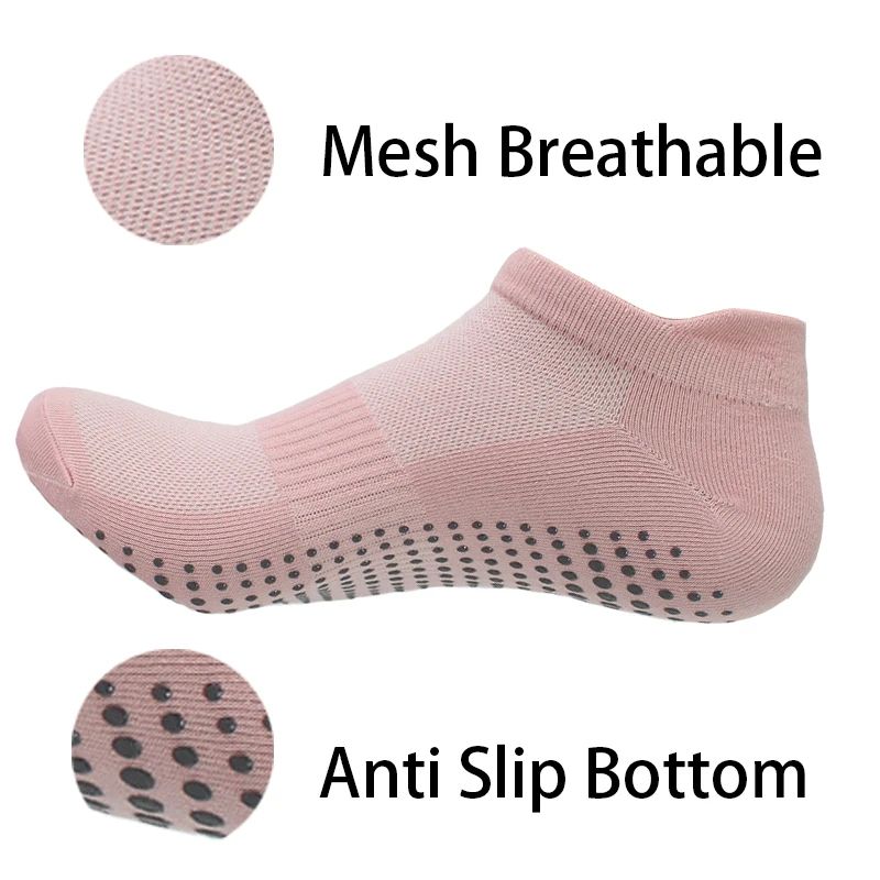 5 Pairs Womens NonSlip Yoga Socks Cotton Breathable LowCut Pilates Dance Grip Socks 4