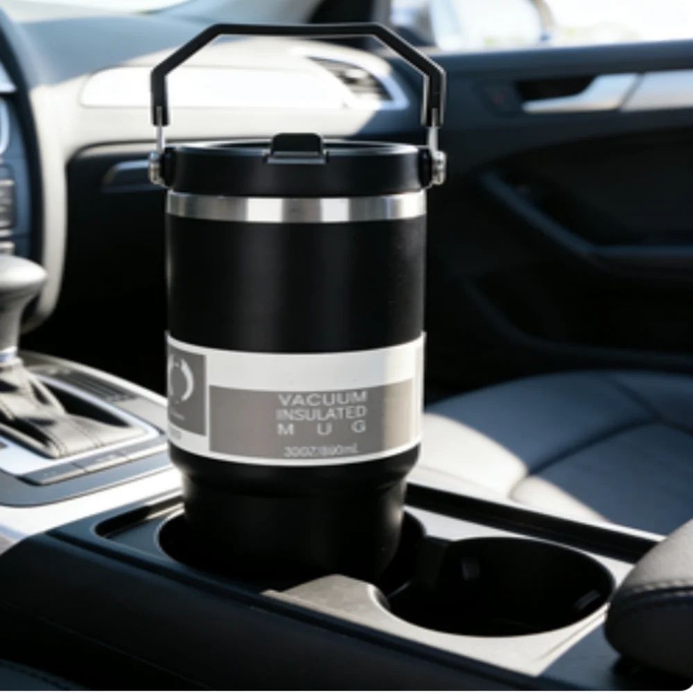 Stainless Steel Insulated Car Tumbler With Handle Straw Double Wall Vacuum Travel Water Bottle 0