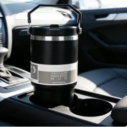 stainless steel insulated car tumbler with handle & straw – double wall vacuum travel water bottle