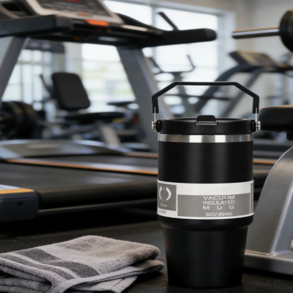 Stainless Steel Insulated Car Tumbler With Handle Straw Double Wall Vacuum Travel Water Bottle 3