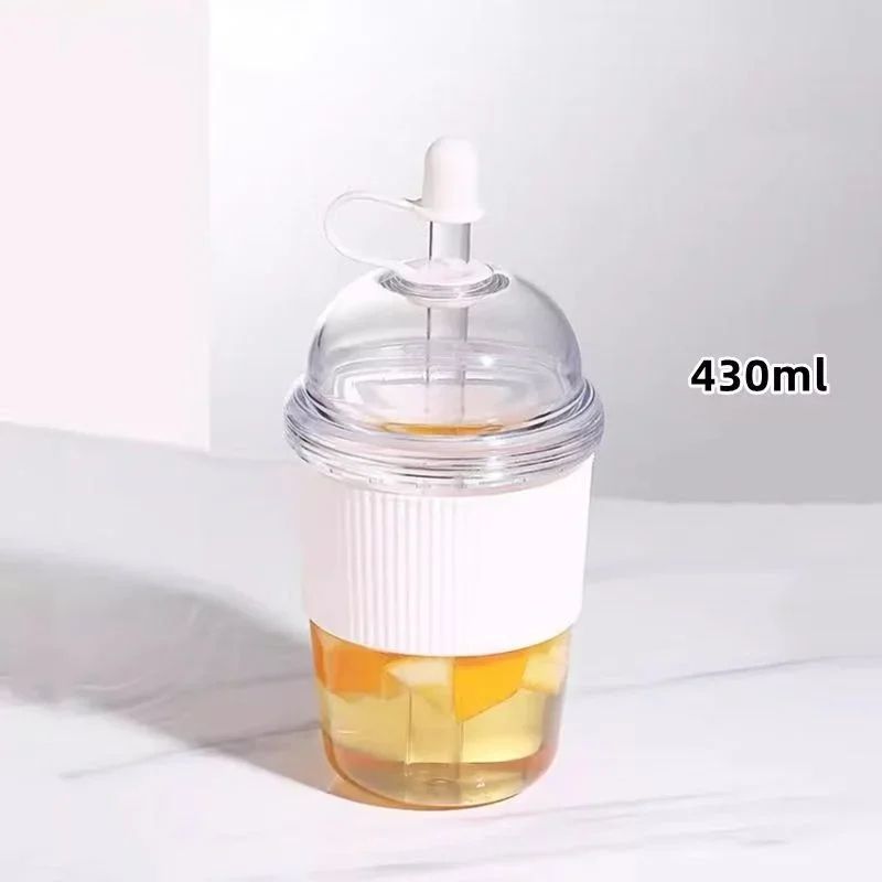430ml Ins Style Straw Tumbler With Lid Large Capacity Reusable Boba Tea Coffee Cup 9