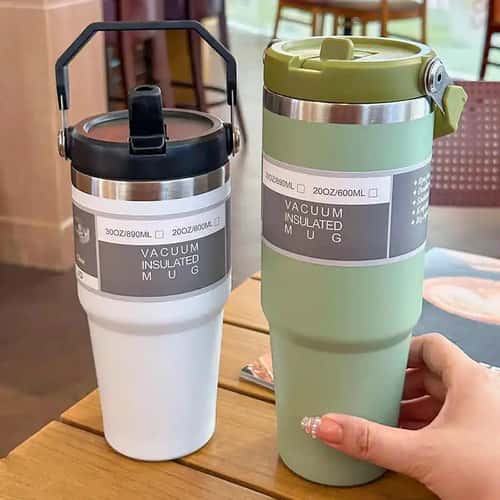 20oz/30oz Stainless Steel Thermal Water Bottle with Straw – Vacuum Insulated Car Coffee Tumbler (Hot & Cold)