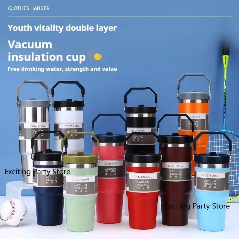 20oz30oz Stainless Steel Thermal Water Bottle With Straw Vacuum Insulated Car Coffee Tumbler Hot 2