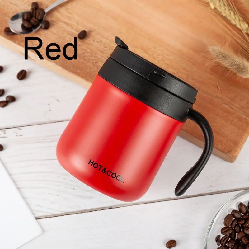 Simple SolidColor Stainless Steel Insulated Coffee Mug With Handle WideMouth LeakProof Thermal Off 4