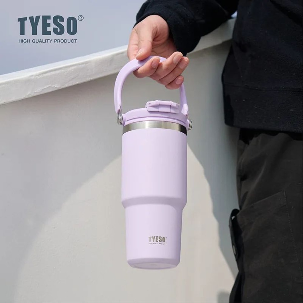 TYESO Large Capacity Stainless Steel Vacuum Tumbler With Handle DualDrink Insulated Coffee Water 0