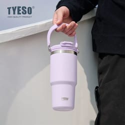 tyeso large capacity stainless steel vacuum tumbler with handle – dual-drink insulated coffee & water bottle