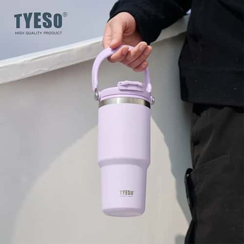 TYESO Large Capacity Stainless Steel Vacuum Tumbler with Handle – Dual-Drink Insulated Coffee & Water Bottle