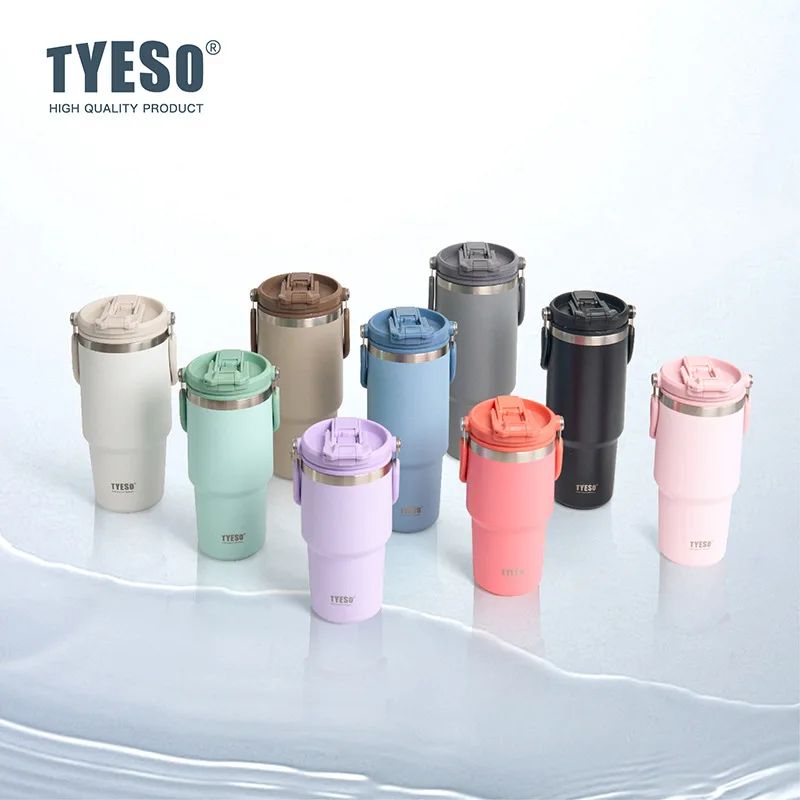 TYESO Large Capacity Stainless Steel Vacuum Tumbler With Handle DualDrink Insulated Coffee Water 4