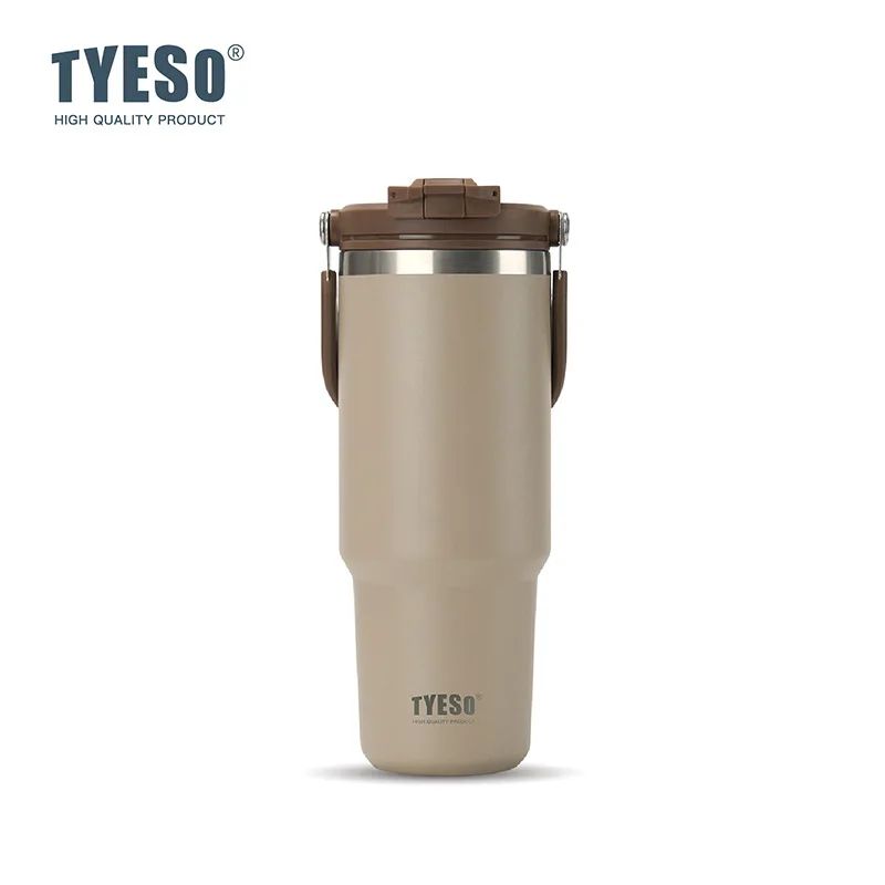 TYESO Large Capacity Stainless Steel Vacuum Tumbler With Handle DualDrink Insulated Coffee Water 10