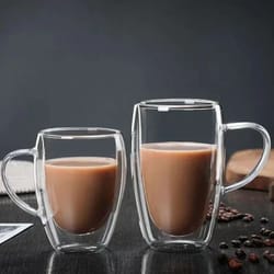 double wall transparent borosilicate glass coffee cup – insulated espresso & milk mug