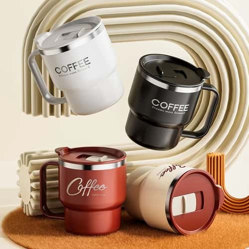 304 Stainless Steel Double Wall Insulated Coffee Mug – Leakproof Thermal Drink Cup 13.5 fl oz