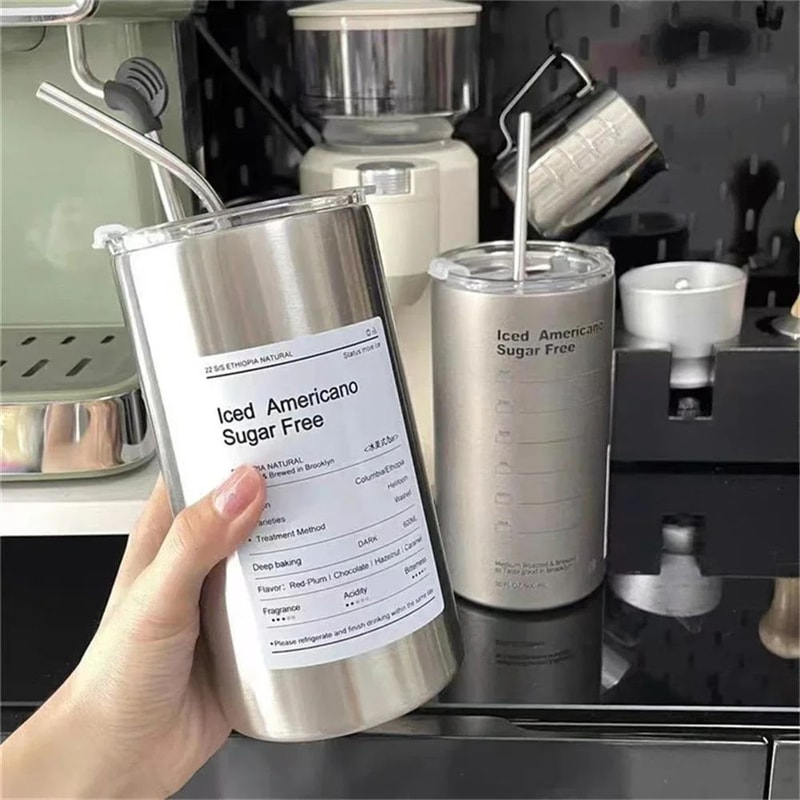 304 Stainless Steel Insulated Thermos Cup With Straw Leakproof Vacuum Travel Coffee Water Bottle 2