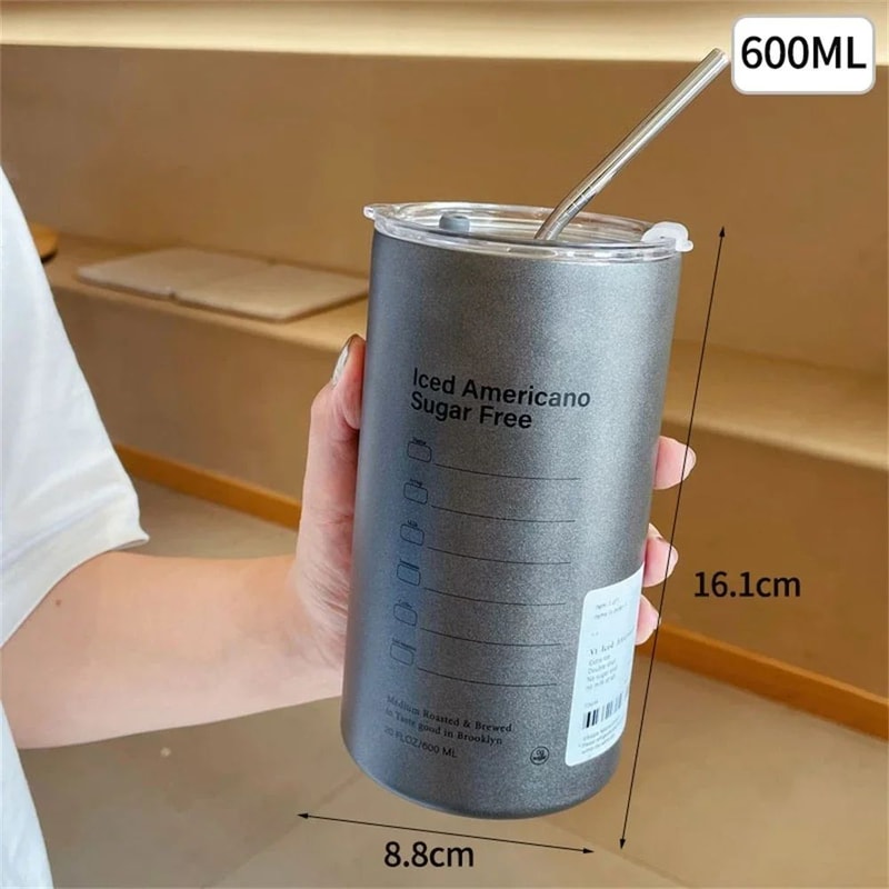 304 Stainless Steel Insulated Thermos Cup With Straw Leakproof Vacuum Travel Coffee Water Bottle 6