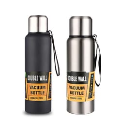 stainless steel vacuum thermos bottle with strainer – large capacity insulated tumbler with carry rope