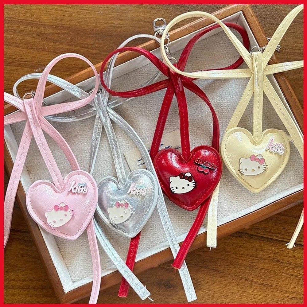 Cute Cartoon Kitten Plush Keychain Heart Shaped PP Cotton Backpack Car Hanging Pendant Gift 0