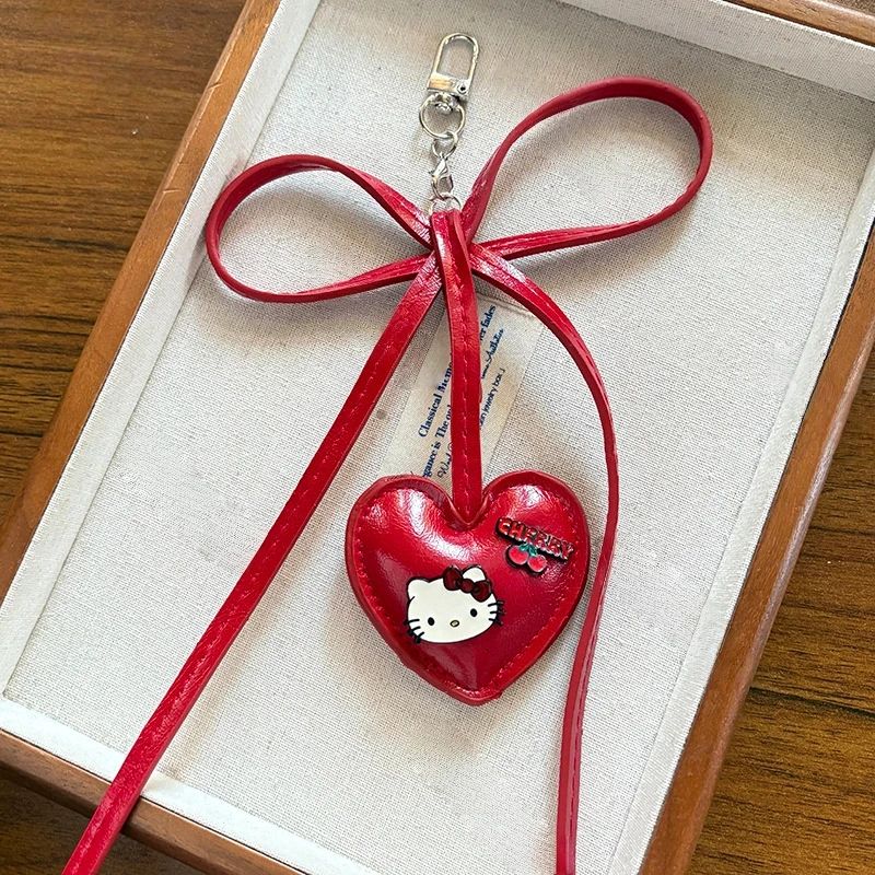 Cute Cartoon Kitten Plush Keychain Heart Shaped PP Cotton Backpack Car Hanging Pendant Gift 3