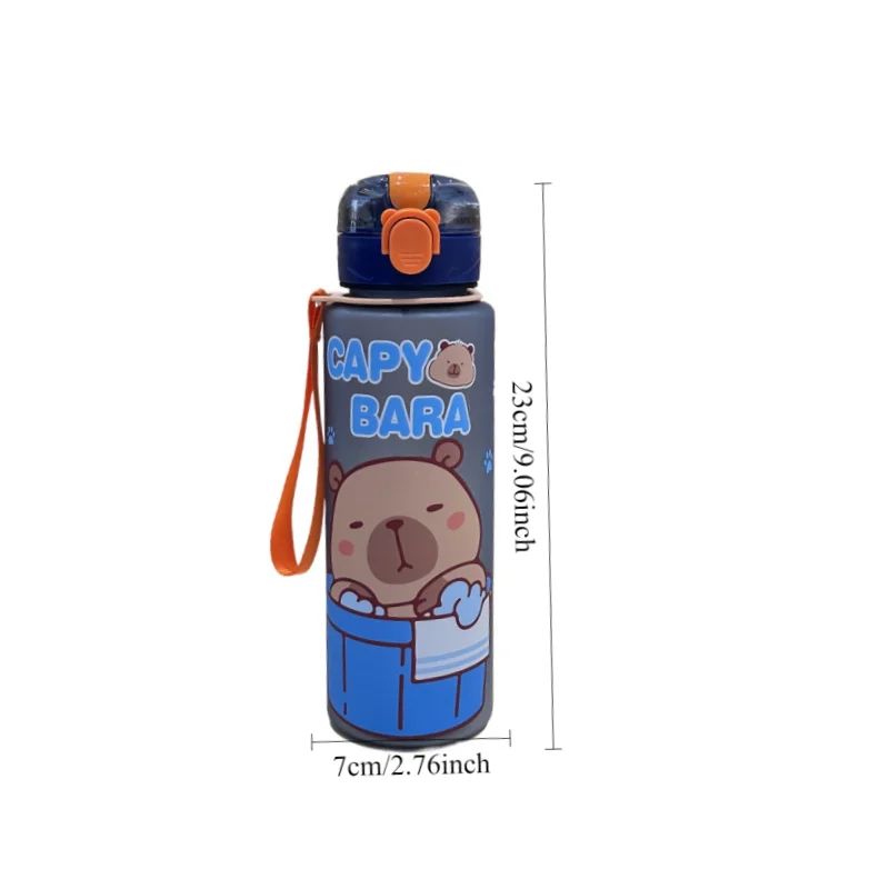 Cute Cartoon Capybara Water Bottle 2536 Oz Leakproof Plastic Straw Sports Cup With Carry Strap 5