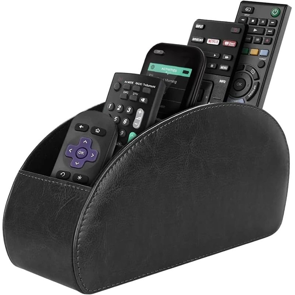 LMETJMA PU Leather Remote Control Holder 5 Compartment TV Remote Caddy Desktop Organizer Tray 0
