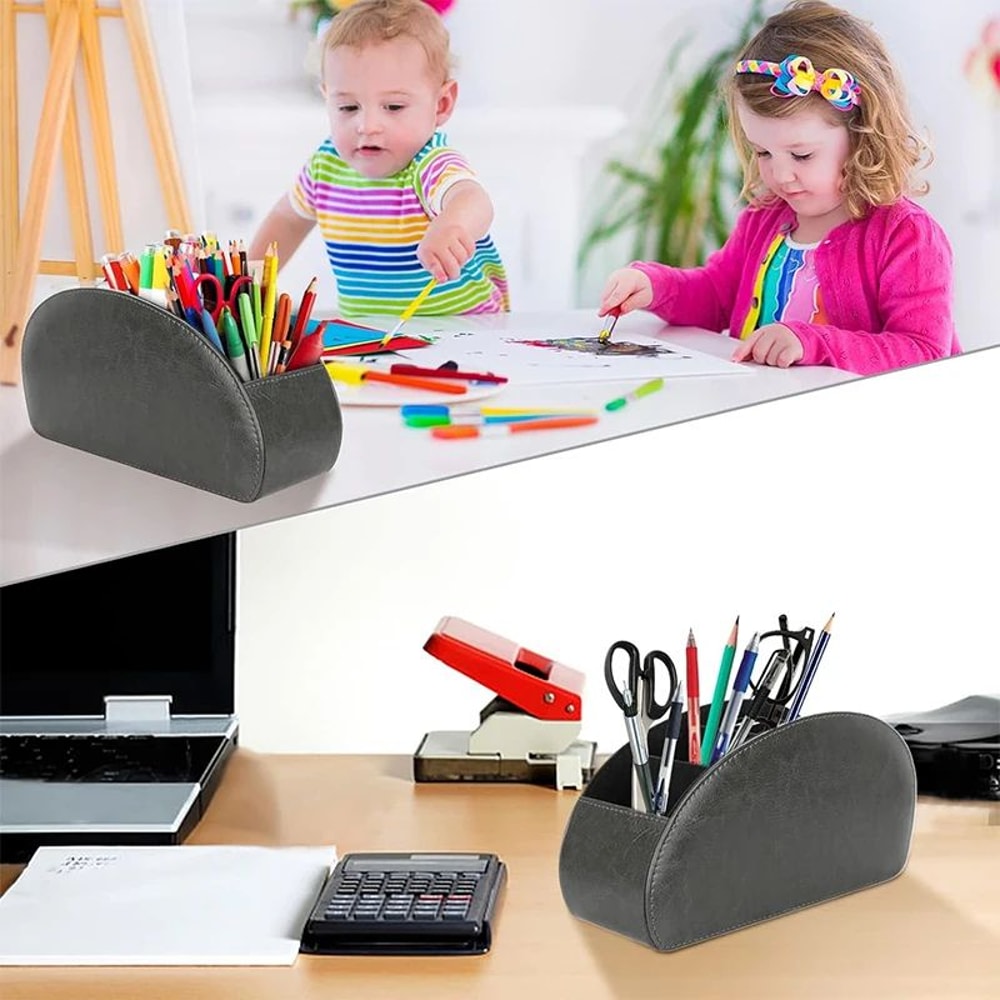 LMETJMA PU Leather Remote Control Holder 5 Compartment TV Remote Caddy Desktop Organizer Tray 4