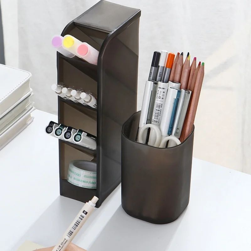Matte Transparent Large Capacity Pen Holder Oblique Desktop Stationery Makeup Brush Storage Organ 5