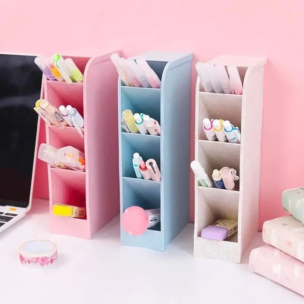 4Grid Macaron Oblique Pen Holder Colorful Desktop Stationery Makeup Brush Organizer Box 3