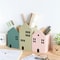 Cartoon House Wooden Pen Holder Handcrafted Desktop Stationery Makeup Brush Storage Organizer 0