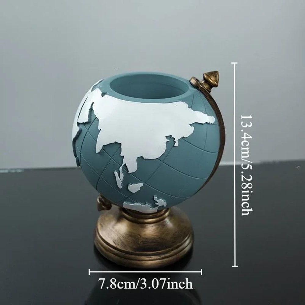 Creative Resin Globe Pen Holder Unique Geographic Desk Organizer For Office Home Decor 3