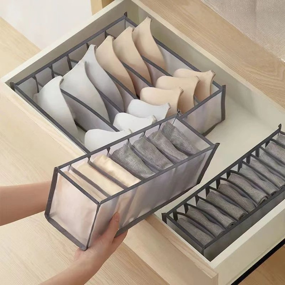 6711 Compartment Underwear Drawer Organizer Fabric Mesh Bra Sock Lingerie Storage Box 0