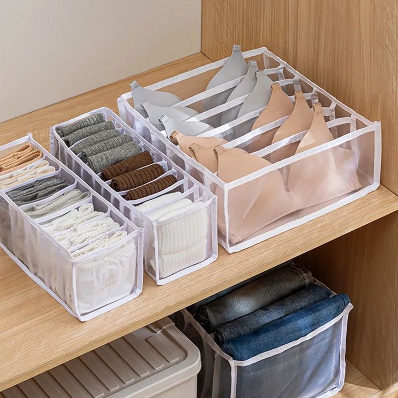 6711 Compartment Underwear Drawer Organizer Fabric Mesh Bra Sock Lingerie Storage Box 1