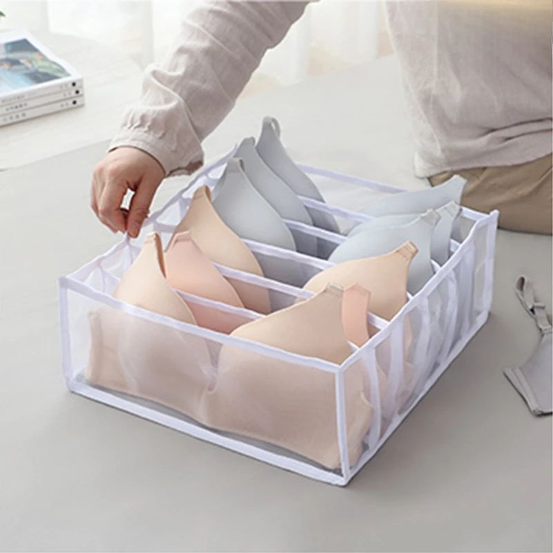 6711 Compartment Underwear Drawer Organizer Fabric Mesh Bra Sock Lingerie Storage Box 9