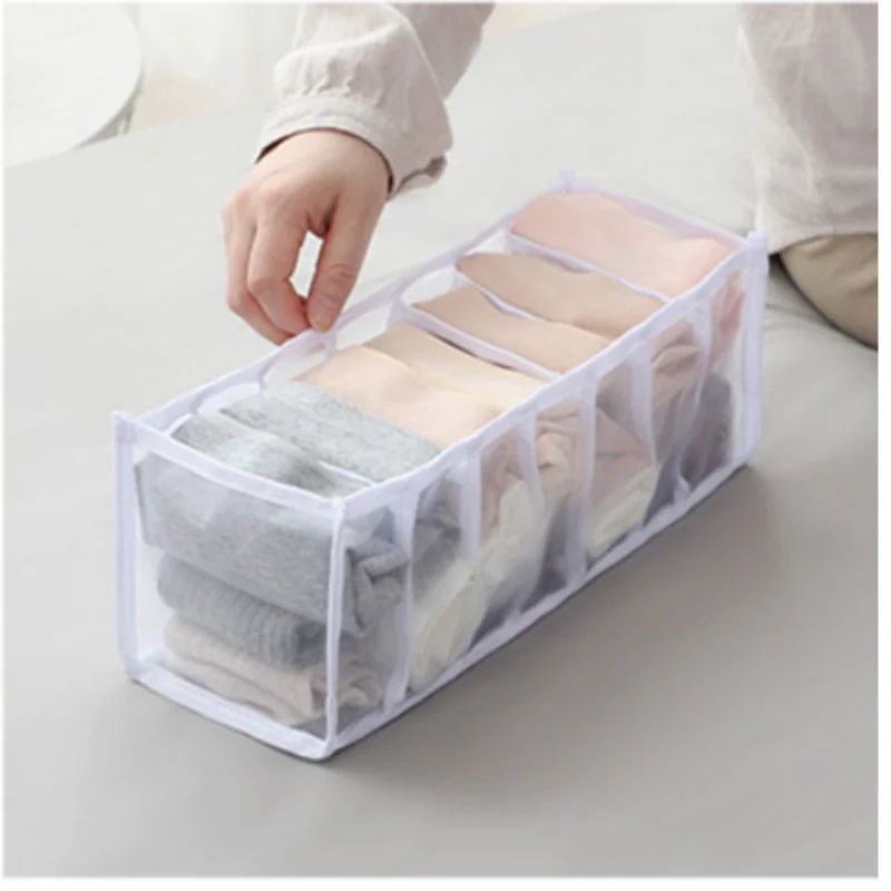 6711 Compartment Underwear Drawer Organizer Fabric Mesh Bra Sock Lingerie Storage Box 10