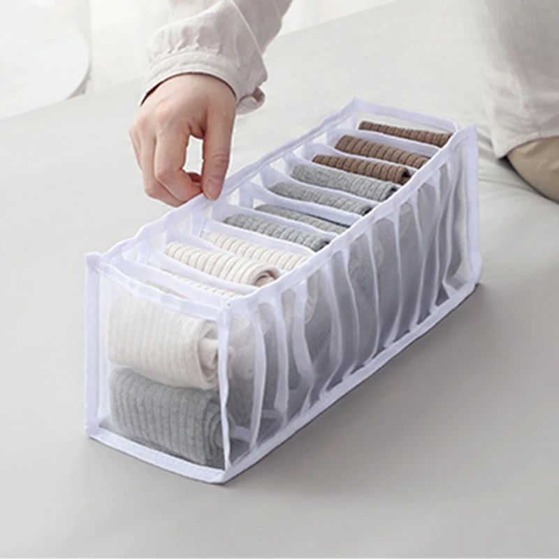 6711 Compartment Underwear Drawer Organizer Fabric Mesh Bra Sock Lingerie Storage Box 11