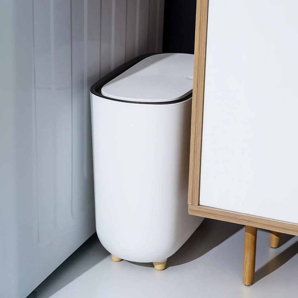 Slim PressTop Trash Can With Lid Narrow Bathroom Gap Garbage Classification Bin 1