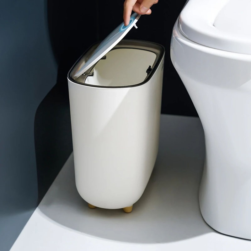 Slim PressTop Trash Can With Lid Narrow Bathroom Gap Garbage Classification Bin 3