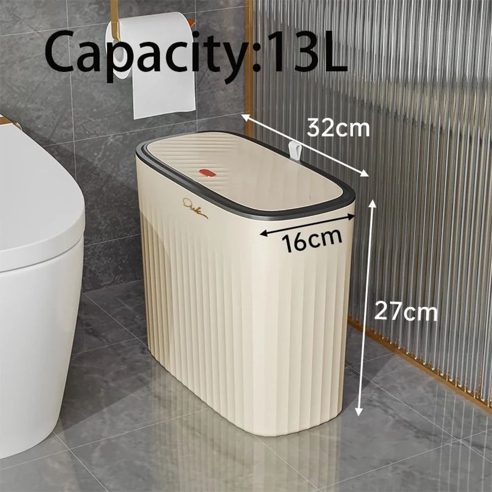 Slim PressTop Trash Can With Lid Narrow Bathroom Gap Garbage Classification Bin 7