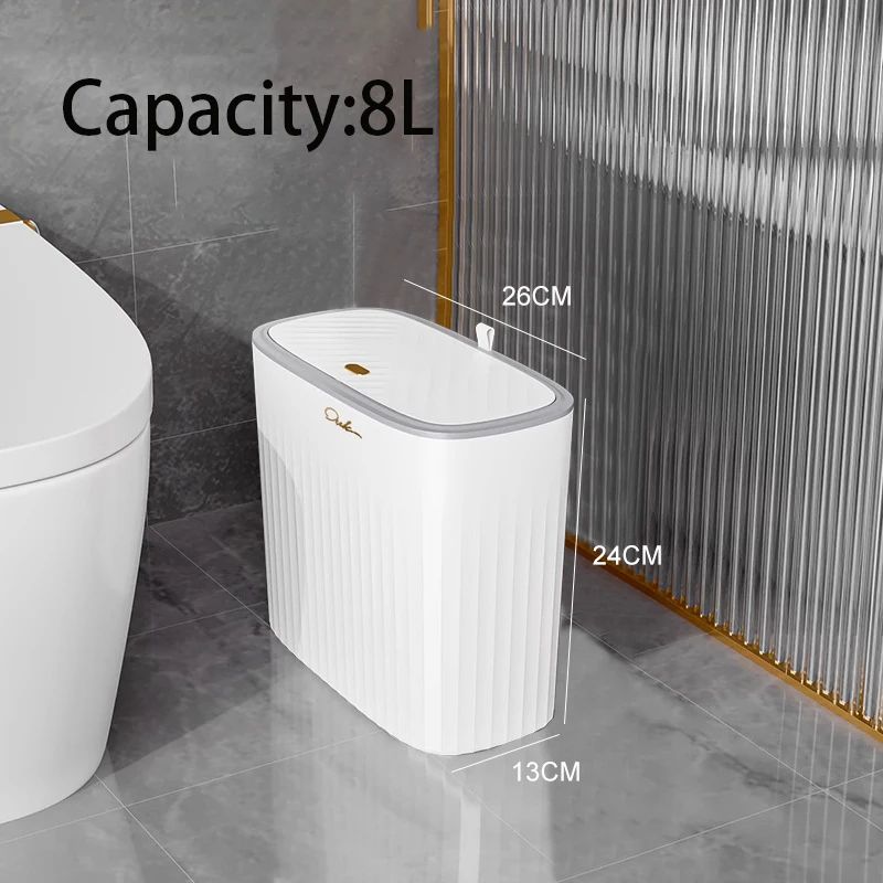 Slim PressTop Trash Can With Lid Narrow Bathroom Gap Garbage Classification Bin 8