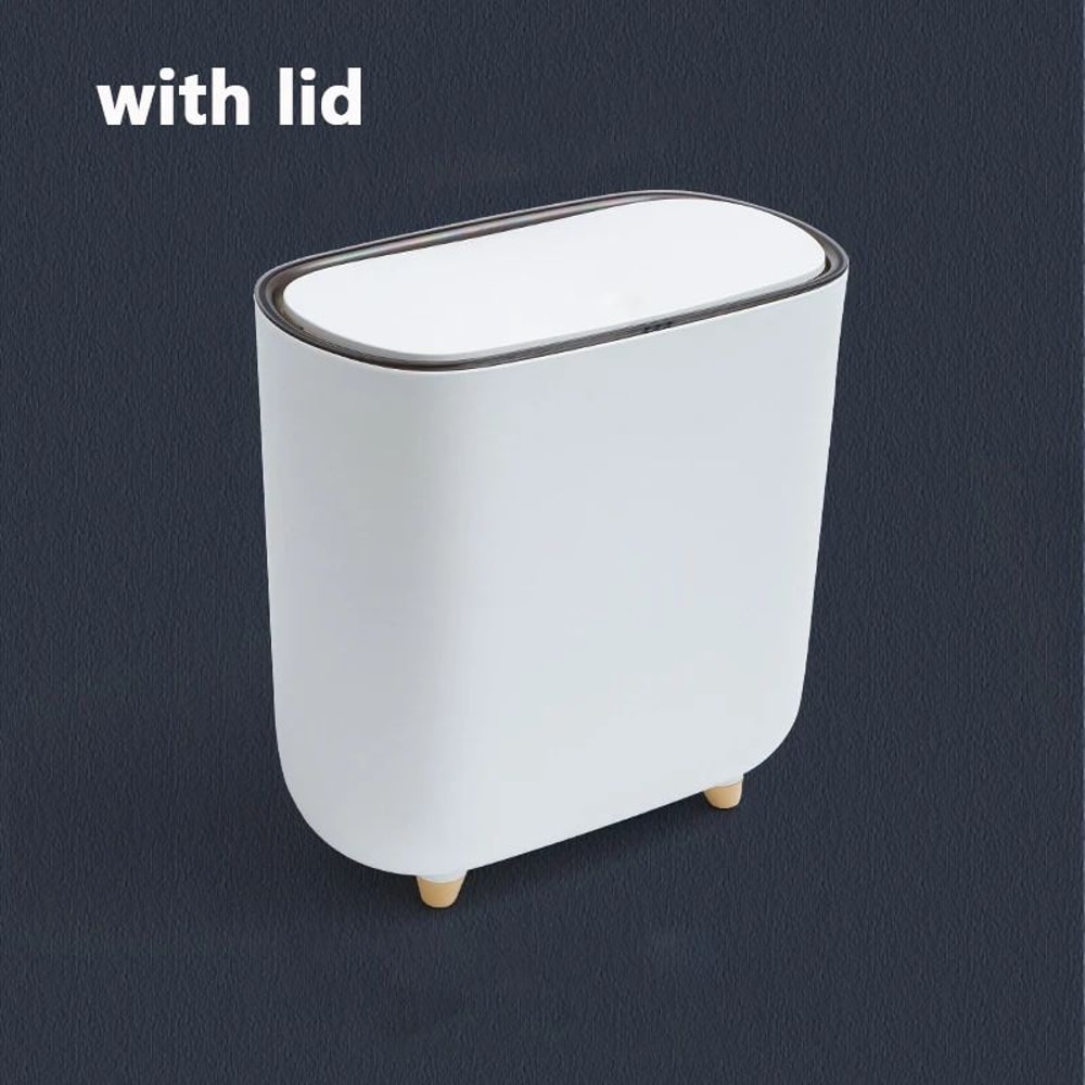 Slim PressTop Trash Can With Lid Narrow Bathroom Gap Garbage Classification Bin 11