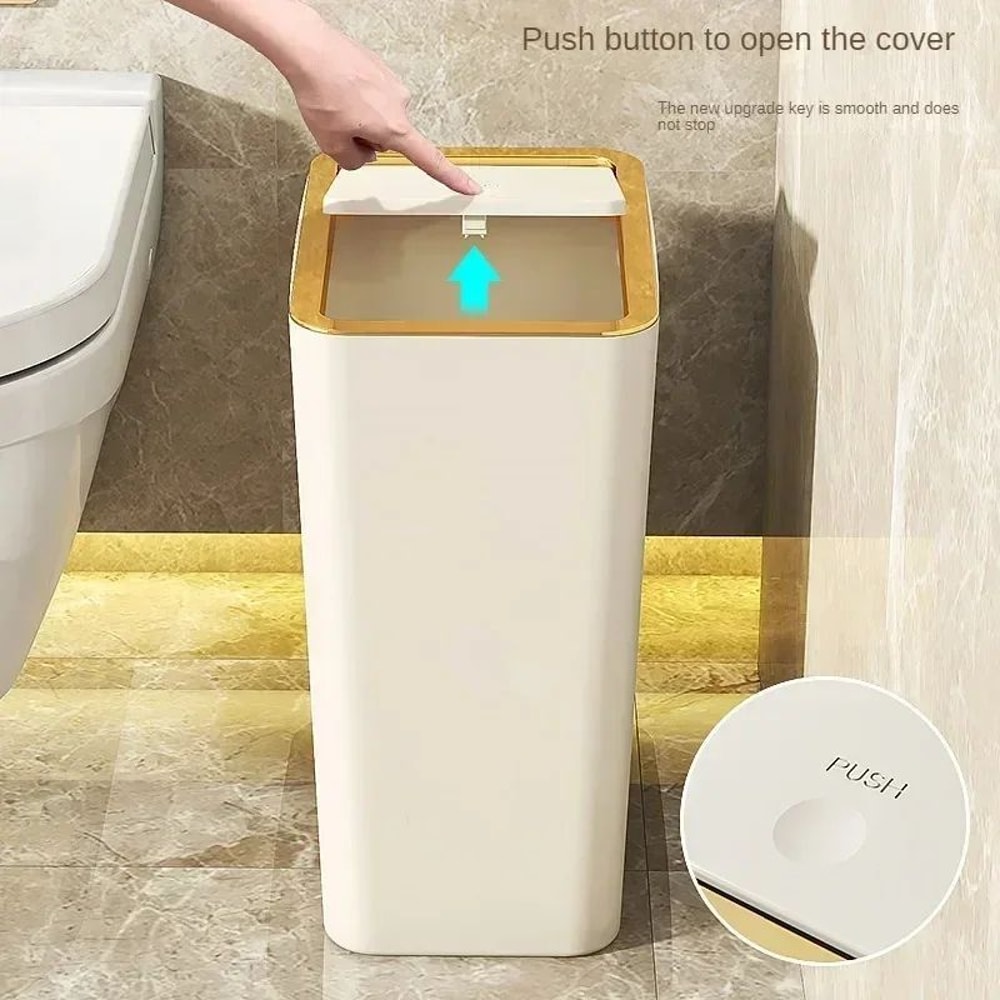 PressTop Bathroom Trash Can Small PopUp Lid Plastic Wastebasket For Toilet Bedroom 1