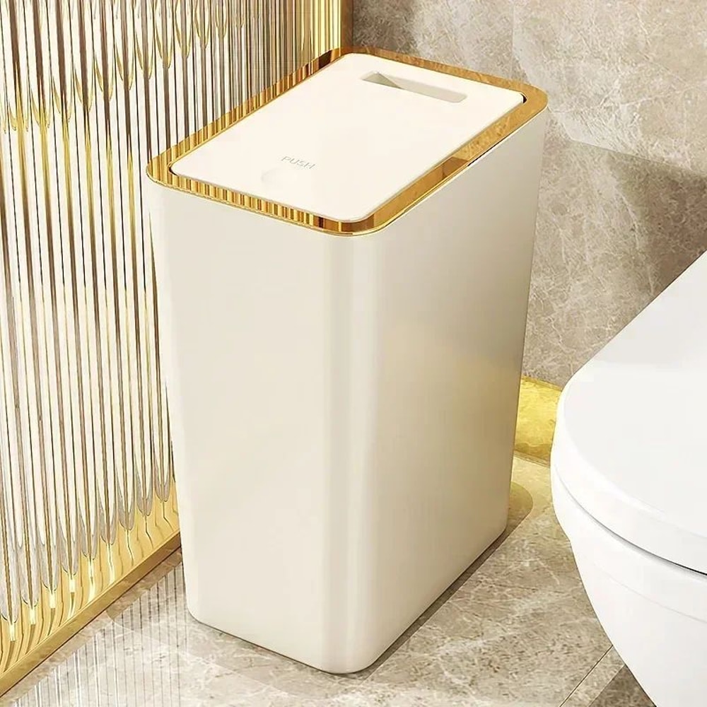 PressTop Bathroom Trash Can Small PopUp Lid Plastic Wastebasket For Toilet Bedroom 4