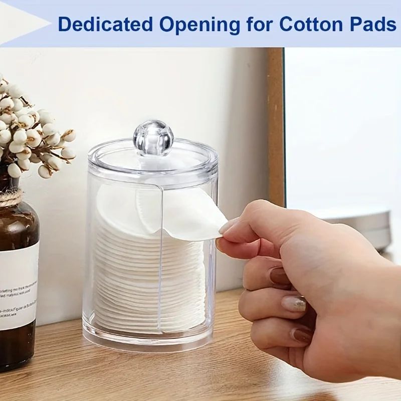 Round Clear Acrylic Makeup Organizer Cotton Pad Swab Storage Holder With Lid 1