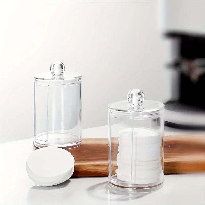 Round Clear Acrylic Makeup Organizer Cotton Pad Swab Storage Holder With Lid 2